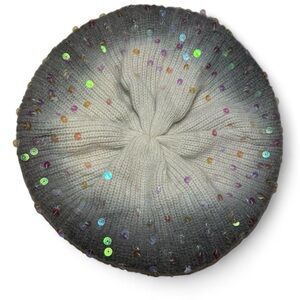 Twelve by Twelve Y2K wool blend gray gradient knit beret with iridescent sequins